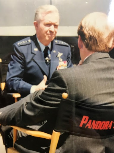 On the Seattle set of Pandora’s Clock, John in costume for the role of the Air Force Chief of Staff. (“I never knew it was that easy to get 4-stars!”)