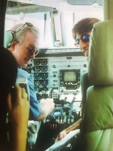 John and Vince Spano, star of the ABC Mini-Series Medusa’s Child, on an orientation flight in John’s King Air.